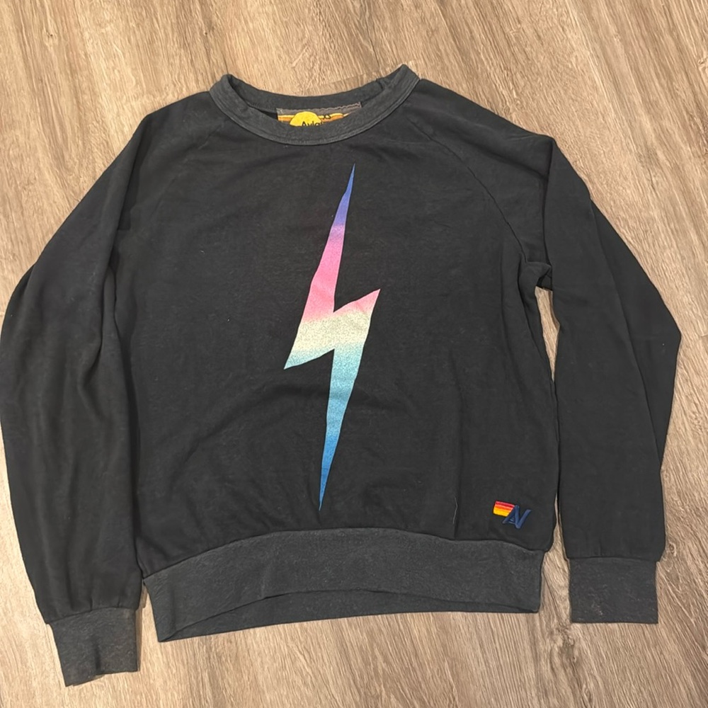 Aviator Nation Charcoal/black Sweatshirt with Multicolor Lightning Bolt